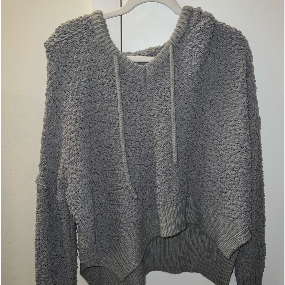 Grey soft hooded sweater
